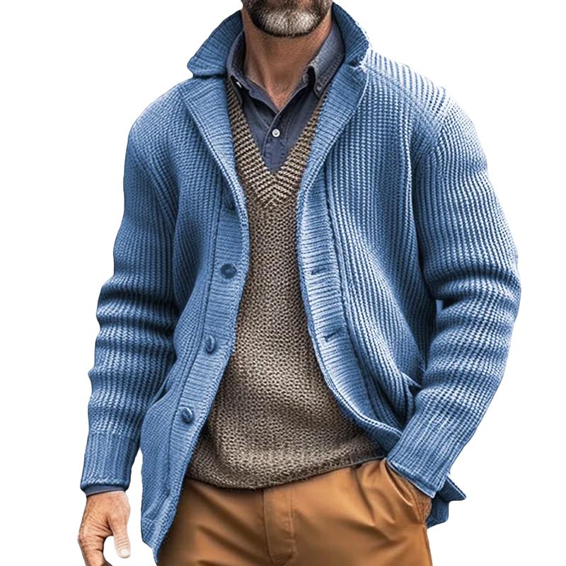 Men's Solid Lapel Single Breasted Casual Knit Cardigan 85899995Z