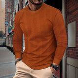 Men's Casual Solid Color Round Neck Jacquard Long Sleeve T-Shirt 58472549M