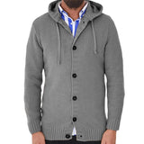 Men's Casual Solid Color Hooded Single-Breasted Slim Fit Knit Cardigan 90717958M