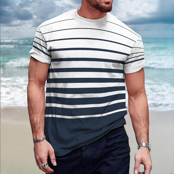 Men's Casual Striped Round Neck Short Sleeve T-Shirt 65512022TO