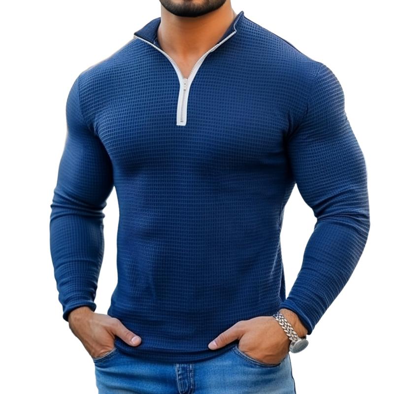 Men's Fashion Waffle Zipper Collar Slim Fit Long Sleeves T-Shirt 55326926Y