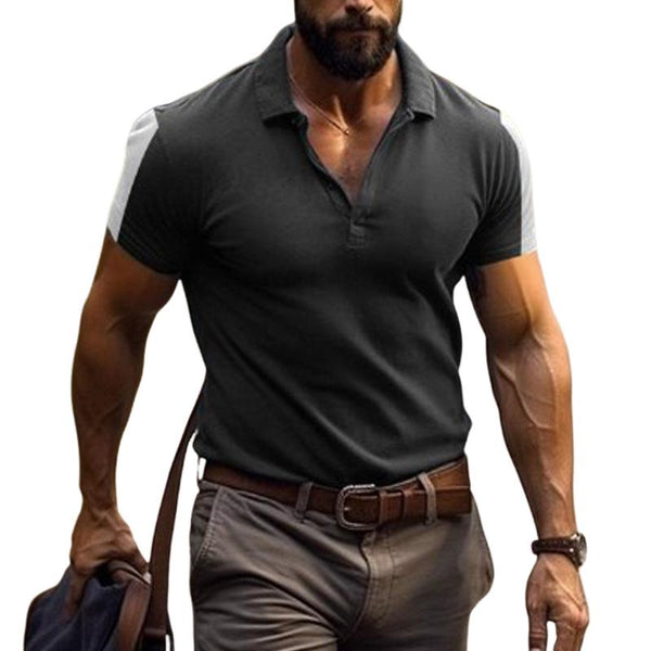 Men's Colorblock Button-Down Lapel Short-Sleeved Polo Shirt 22228380Y