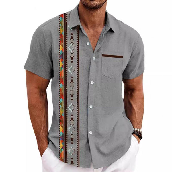 Men's Ethnic Print Short-Sleeved Shirt 65581368Y