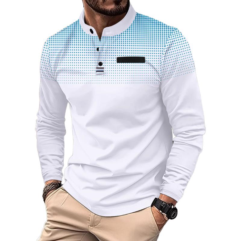 Men's Casual Polka Dot Print Stand Collar Long Sleeve T-shirt 42345058X