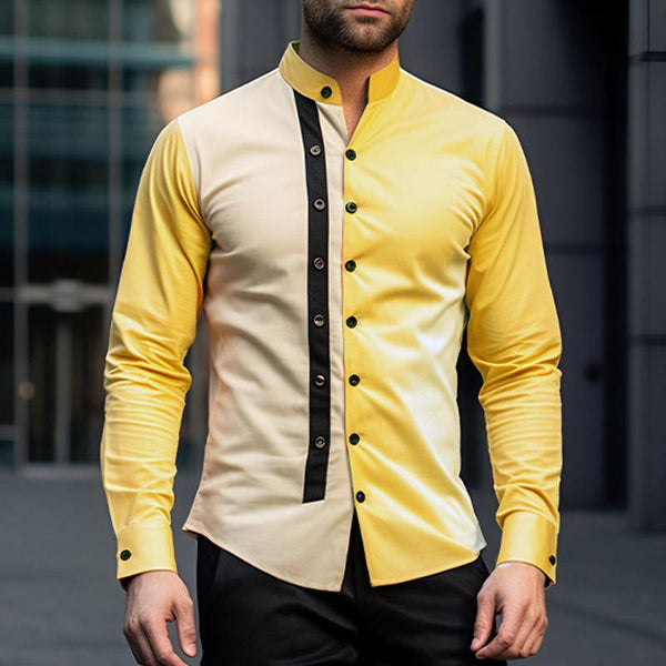 Men's Colorblock Stand Collar Long Sleeve Shirt 58727589Z
