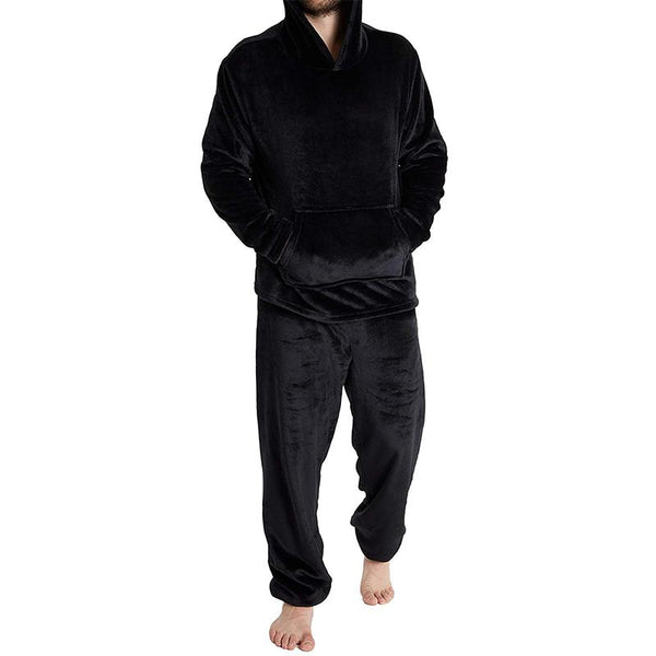 Men's Solid Plush Loose Hoodie And Elastic Waist Trousers Casual Set 54117411Z
