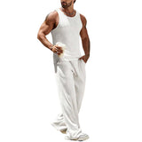 Men's Solid Color Sleeveless Knitted Tank Top And Trousers Set 07401776Y