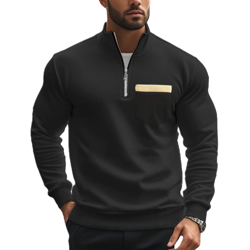 Sweat-shirt décontracté à col montant et fermeture éclair pour homme, couleur unie 21133783X