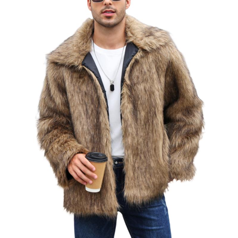 Men's Classic Casual Lapel Short Loose Faux Fur Warm Coat 38913113K