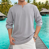 Men's Retro Casual Solid Color Small V Neck Long Sleeve T-shirt 53094656TO