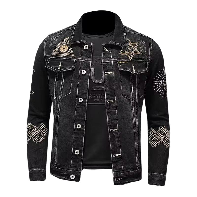 Men's Embroidered Lapel Denim Jacket 62681291U