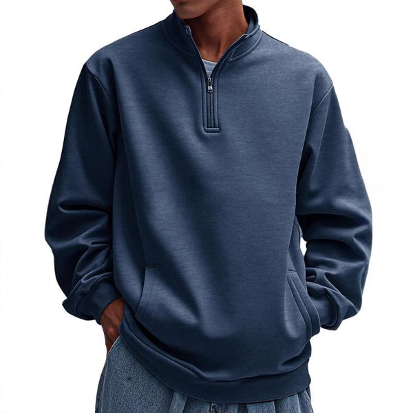 Men's Casual Solid Color Half Zip Loose Pullover Sweatshirt 76043646M