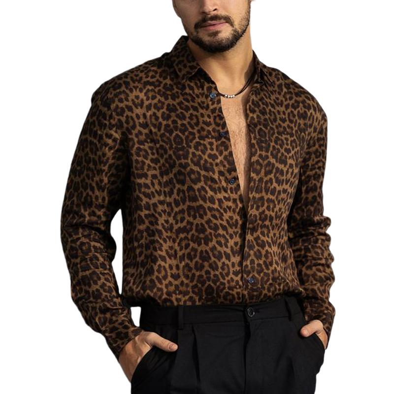 Men's Vintage Leopard Print Long Sleeve Shirt 05110487U