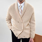 Men's Solid Color Lapel Double Breasted Knit Cardigan 80943536Z