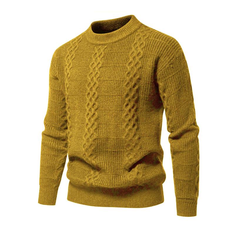 Men's Vintage Cable Collar Round Neck Loose Pullover Sweater 99656636M