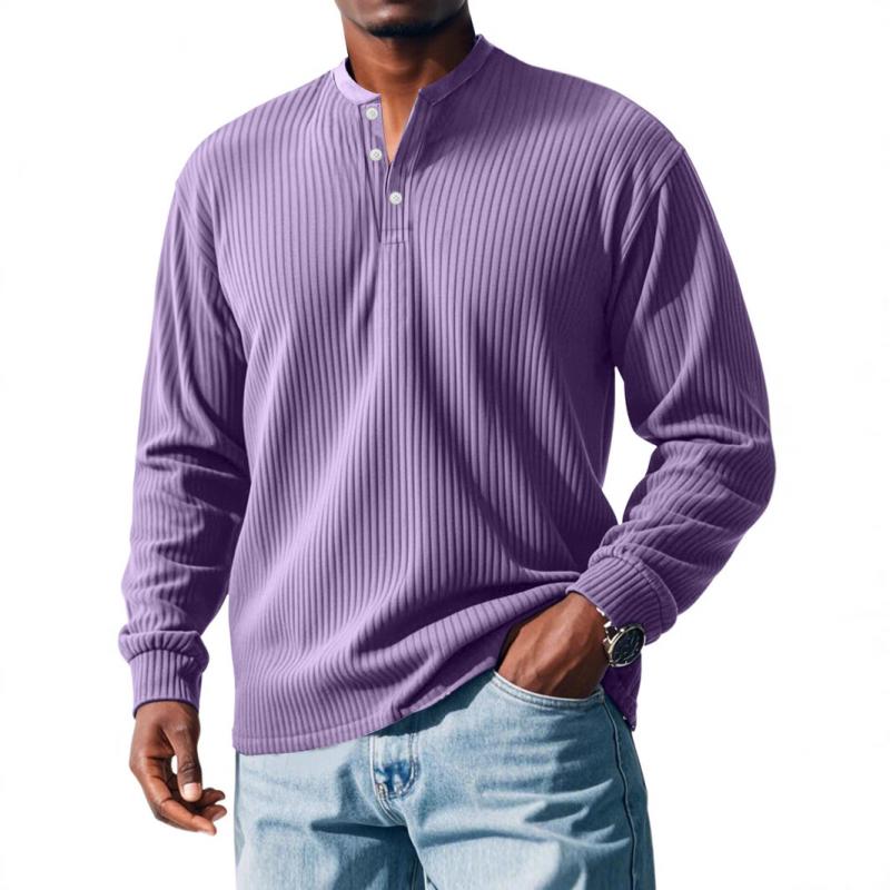 Men's Solid Striped Henley Collar Long Sleeve T-shirt 37380023Z