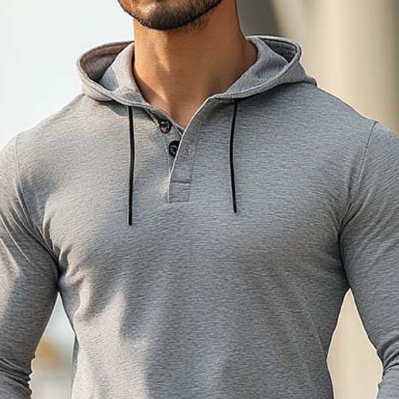 Men's Casual V-neck Hooded Long Sleeve T-shirt 91360244K