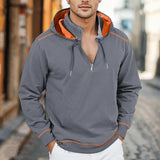 Men's Colorblock Zipper Stand Collar Long Sleeve Hooded Sweatshirt 29854312Y