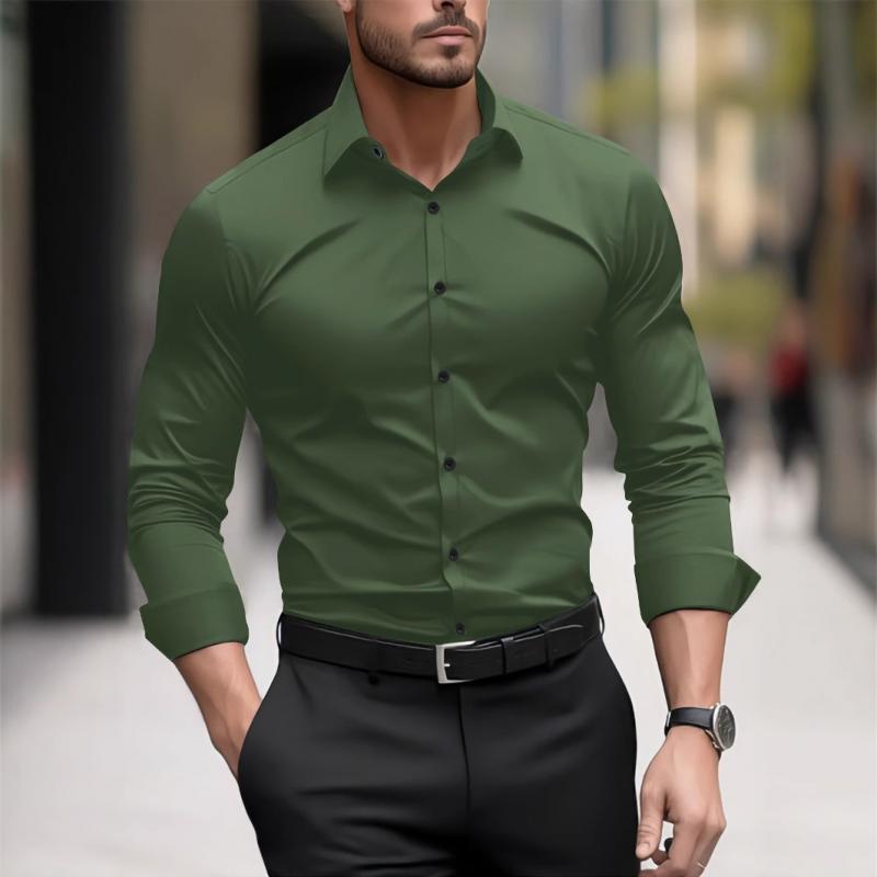 Men's Solid Color Slim Lapel Long Sleeve Business Shirt 22789831Z