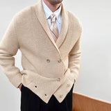 Men's Solid Color Lapel Double Breasted Knit Cardigan 80943536Z