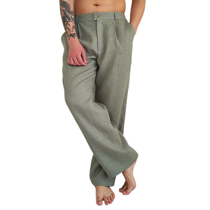 Men's Cotton and Linen Solid Color Casual Pants 73369312X