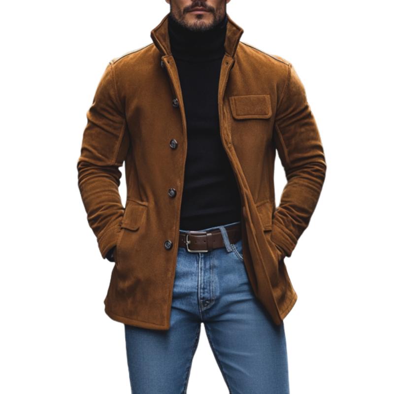 Men's Vintage Lapel Suede Single Breasted Short Coat 49639529M