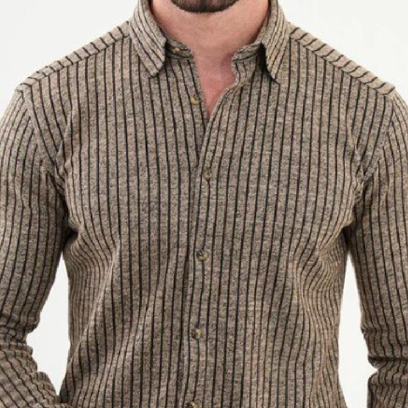 Men's Casual Patchwork Lapel Striped Slim Fit Long Sleeve Shirt 94546145M