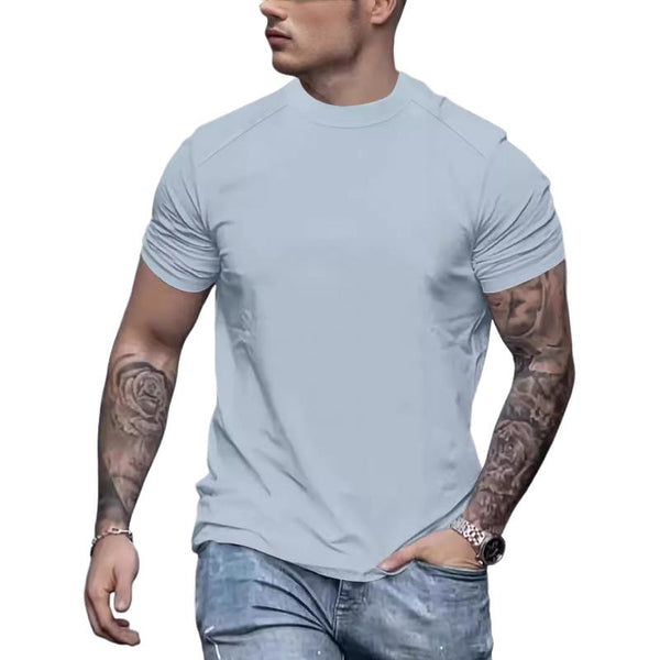 Men's Solid Suede Round Neck Short Sleeve T-shirt 63529907Z