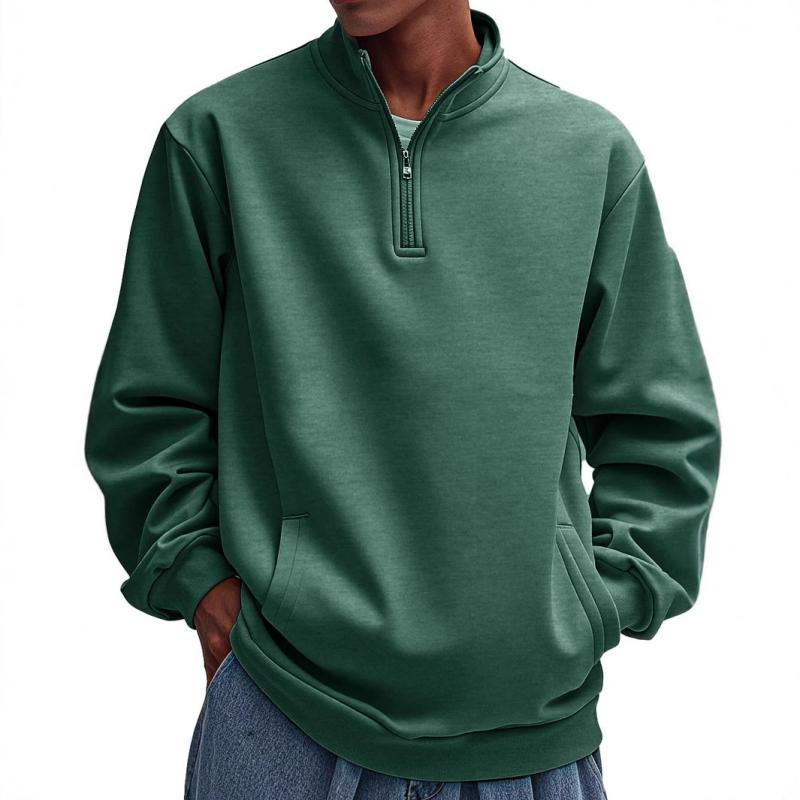 Men's Casual Solid Color Half Zip Loose Pullover Sweatshirt 76043646M