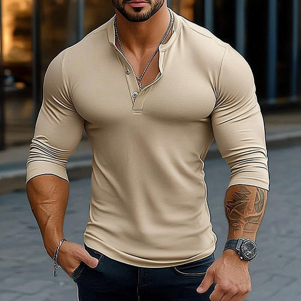 Men's Casual Cotton Henley Collar Slim Fit Long Sleeve T-Shirt 50283362M