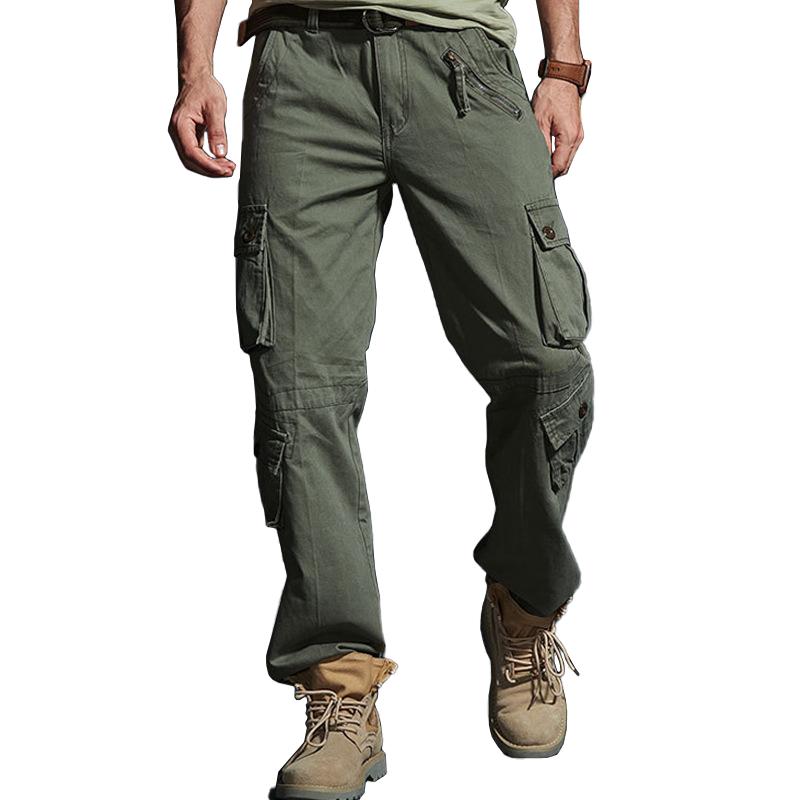 Pantalones cargo de algodón multibolsillos holgados y lisos para hombre 27845748Z