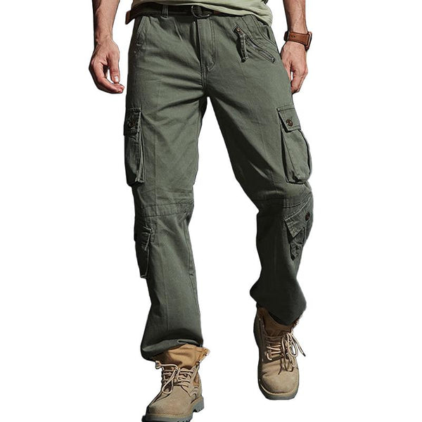 Men's Solid Loose Multi-pocket Cotton Cargo Pants 27845748Z