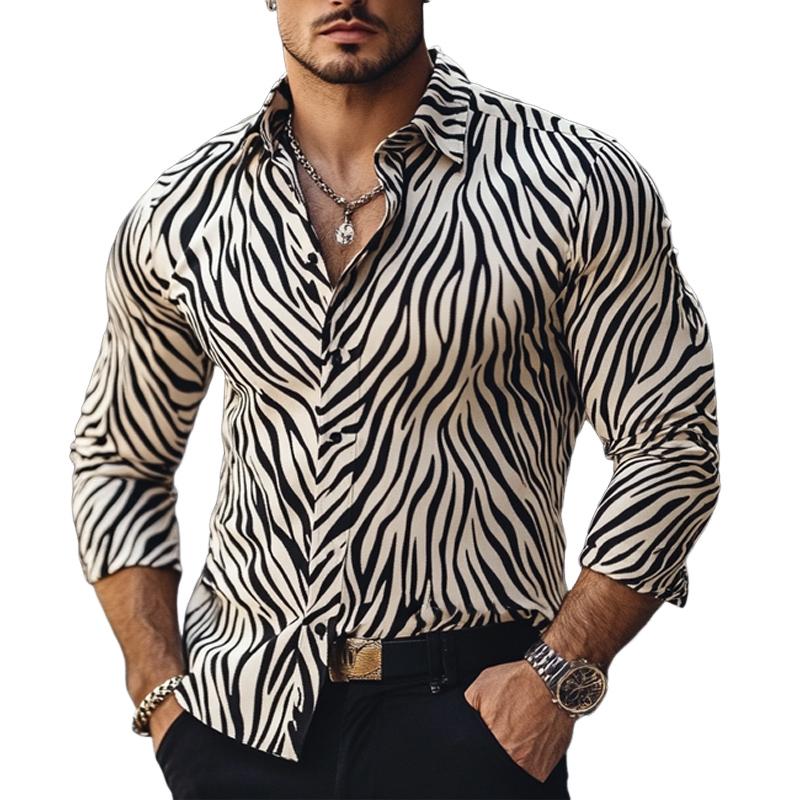 Men's Vintage Zebra Print Long Sleeve Shirt 27525631U