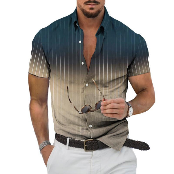 Men's Casual Gradient Striped Short Sleeve Shirt 97547767TO