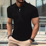 Men's Casual Printed Lapel Zipper Short Sleeve Polo Shirt 05713158M