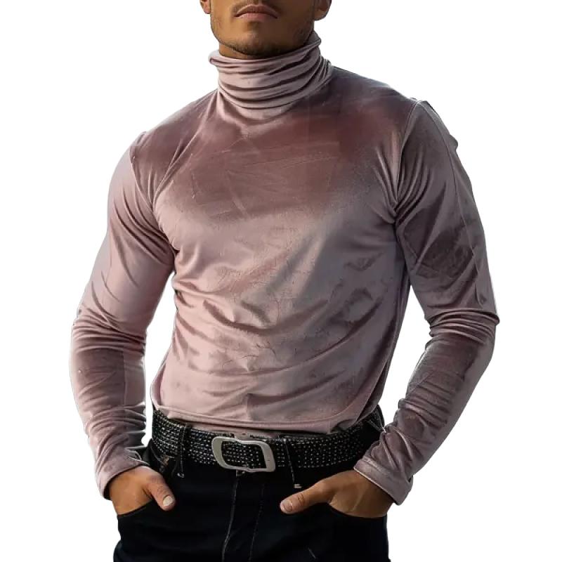 Men's Fashion Velvet Turtleneck Long Sleeve T-shirt 67054737Y