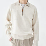 Men's Color Block Zipper Lapel Breast Pocket Long Sleeve Knit Polo Shirt 82740147Z