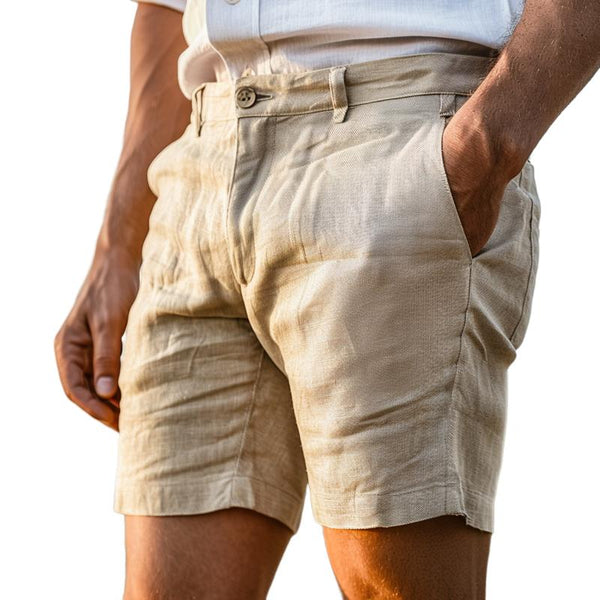Men's Casual Solid Color Cotton Linen Blended Slim Fit Suit Shorts 18282758M