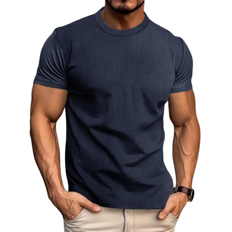 Men's Casual Waffle Solid Color Short Sleeve T-Shirt 03972198Y