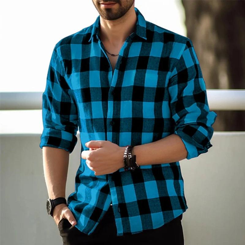 Men's Plaid Loose Long-Sleeved Shirt 78779579Y