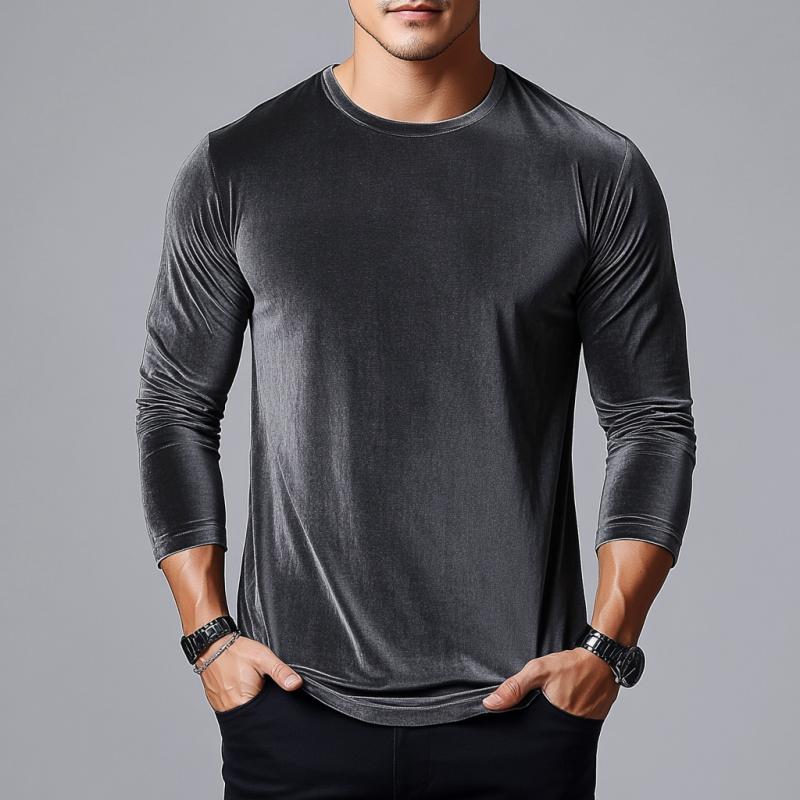 Men's Classic Casual Slim Fit Velvet Long Sleeve T-Shirt 68268916K