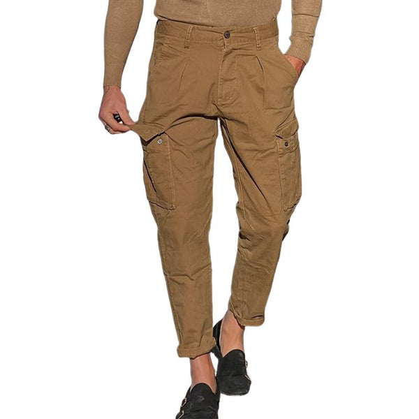 Men's Retro Casual Solid Color Multi-Pocket Pants 28563627TO