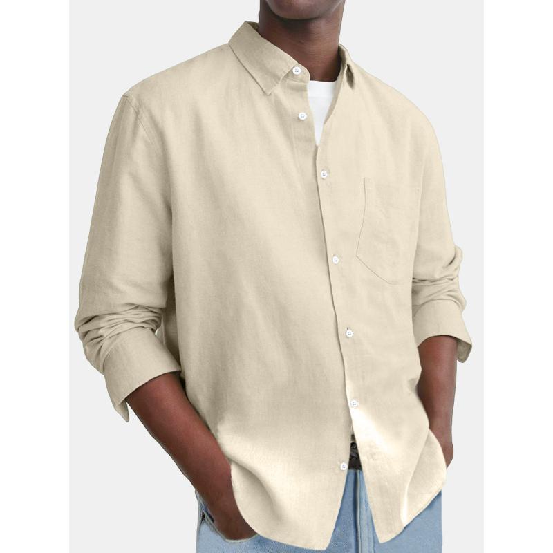 Men's Casual Solid Color Chest Pocket Long-Sleeved Shirt 62558918Y