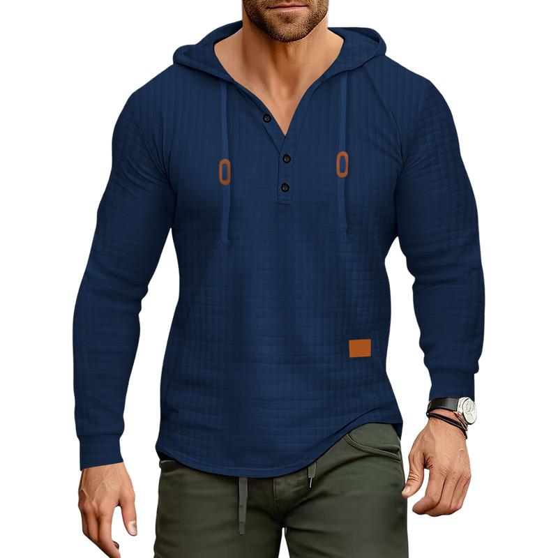 Men's Casual Checkered Jacquard Loose Long Sleeve Hoodie 74768113M