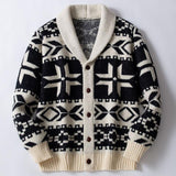 Men's Vintage Heavy Jacquard Thick Lapel Single Breasted Knitted Cardigan 56101181M