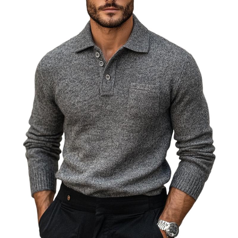 Men's Polo Neck Grey Knit Sweater 71391605U