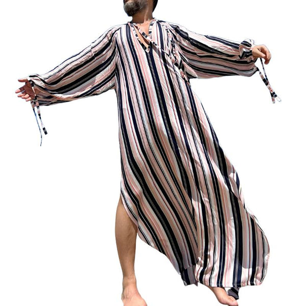 Men's Vintage Casual Striped Sexy Greek Robe 60827526TO