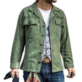 Men's Casual Outdoor Cotton Washed Distressed Lapel Single Breasted Shirt Jacket 24500367M