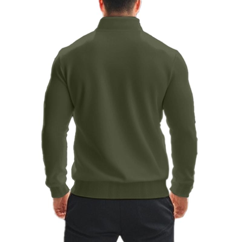 Sweat-shirt décontracté à col montant et fermeture éclair pour homme, couleur unie 21133783X