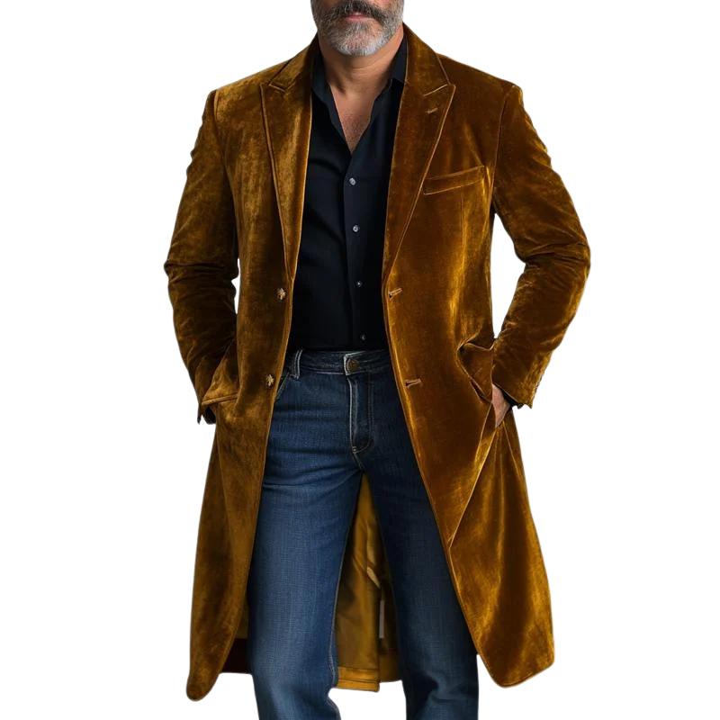 Men's Solid Color Velvet Single-Breasted Mid-Length Trench Coat 59639850Y